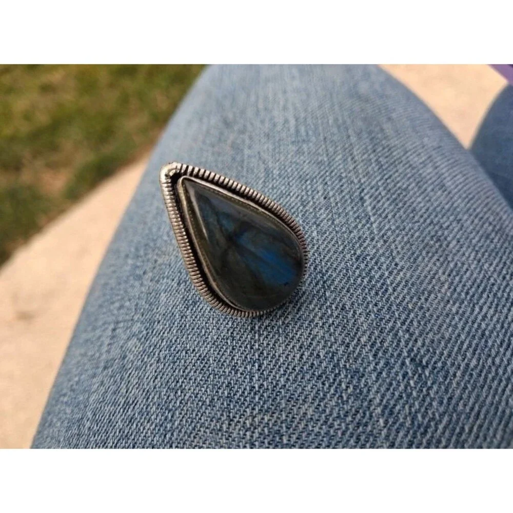 Chunky Labradorite Cabochon • Blue Flash Labradorite Ring • Artisan Boho Style